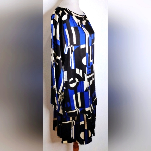 2 PC MODERNIST SILK PRINT SKIRT AND BLOUSE - Picture 1 of 12